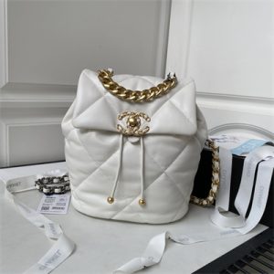 Cha.nel 19 Backpack Bag Lambskin White AS4223