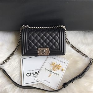 Cha.nel Small Leboy Bag Lambskin Aged Silver Metal Black A67085