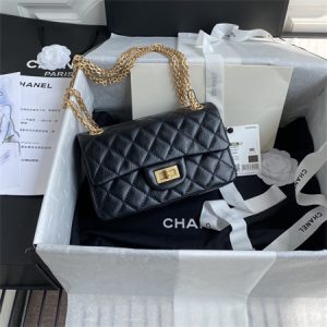 Cha.nel 2.55 Mini Handbag Aged Calfskin Gold Tone Metal Black AS0874
