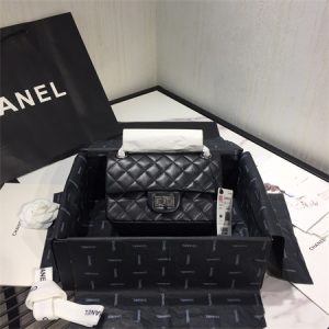 Cha.nel 2.55 Mini Handbag Aged Calfskin Silver Tone Metal Black AS0874