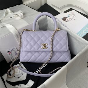 Cha.nel Small Coco Handle Bag Grained Calfskin Lt Gold Metal Lilac A92990