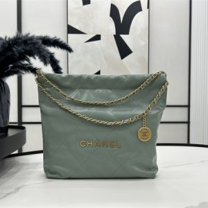Cha.nel 22 Small Handbag Shiny Calfskin Gold Tone Metal Mint AS3260