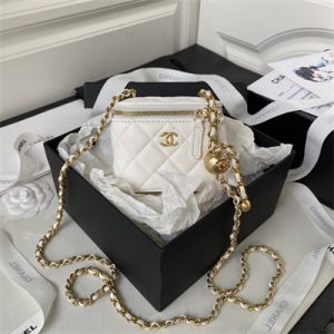 Cha.nel Vanity Case With Ball Lambskin Gold Tone Metal White AP1447