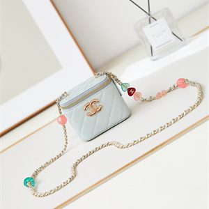 Cha.nel Vanity Case Lambskin Gold Tone Metal Blue AP3230