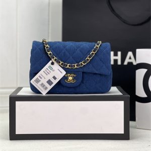 Cha.nel Mini Classic Flap Bag Denim Gold Tone Metal A01116