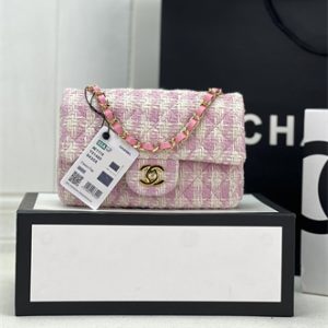 Cha.nel Mini Classic Flap Bag Tweed Gold Tone Metal Pink A01116