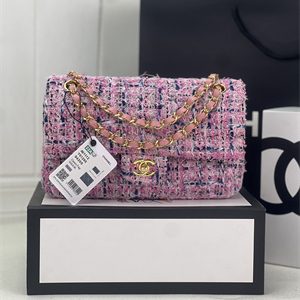 Cha.nel Medium Classic Flap Bag Tweed Gold Tone Metal Colorful A01112