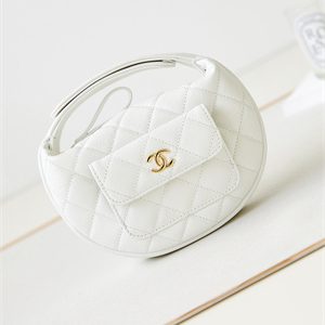 Cha.nel Pouch Grained Calfskin Gold Tone Metal White AP3467