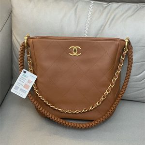 Cha.nel Hobo Handbag Tote Bag Calfskin Gold Tone Metal Caramel AS4210