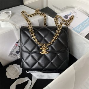 Cha.nel Backpack Lambskin Gold Tone Metal Black AS3884