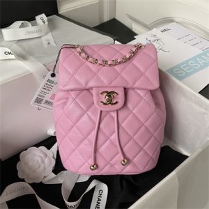 Cha.nel Backpack Grained Calfskin Gold Tone Metal Pink AS4058