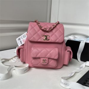 Cha.nel Backpack Grained Calfskin Gold Tone Metal Pink AS4398