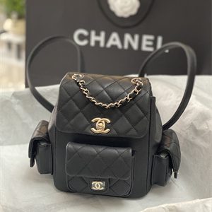 Cha.nel Backpack Grained Calfskin Gold Tone Metal Black AS4399