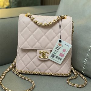 Cha.nel Backpack Grained Calfskin Gold Tone Metal Pink AS4490