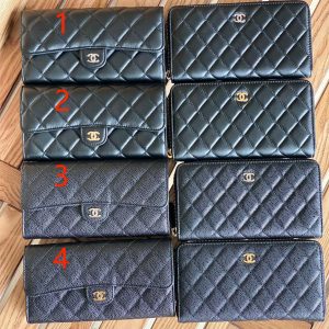 Cha.nel Long Wallet Lambskin/ Grained Calfskin Black A80758