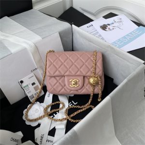 Cha.nel Super Mini Flap Bag Lambskin With Ball Gold Tone Metal Pink AS1786