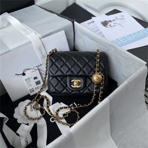 Cha.nel Super Mini Flap Bag Lambskin With  Ball Gold Tone Metal Black AS1786