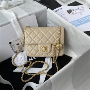 Cha.nel Super Mini Flap Bag Lambskin With Ball Gold Tone Metal Beige AS1786