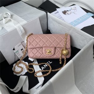 Cha.nel Mini Flap Bag Lambskin With Ball Gold Tone Metal Pink AS1787