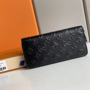 L.V Zippy Wallet Vertical Monogram Seal Cowhider Leather Black M80505
