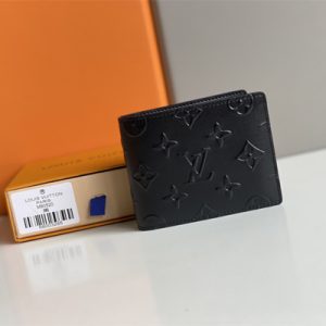 L.V Slender Wallet Monogram Seal Cowhider Leather Black M80520