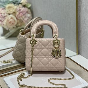 CD Mini Lady Di.or Bag Cannage Lambskin Gold Tone Metal Powder Pink