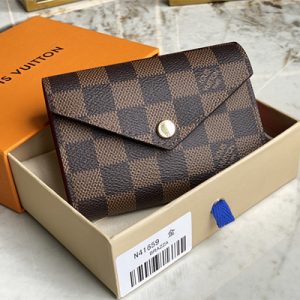 L.V Victorine Wallet Damier Ebene Inside Red N41659