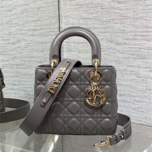 CD Small Lady Di.or My ABCDior Bag Cannage Lambskin Gold Tone Metal Taupe