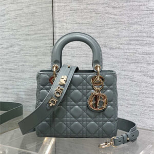 CD Small Lady Di.or My ABCDior Bag Cannage Lambskin Gold Tone Metal Stone Grey