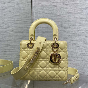 CD Small Lady Di.or My ABCDior Bag Cannage Lambskin Gold Tone Metal Yellow