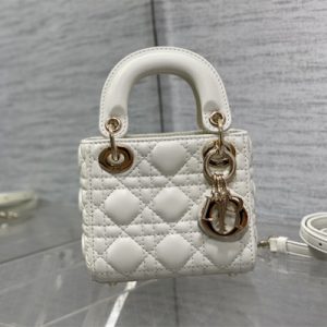CD Micro Lady Di.or Bag Cannage Lambskin Gold Tone Metal White
