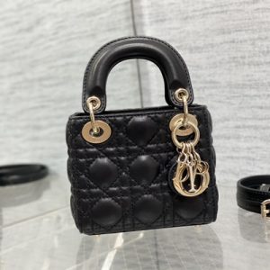 CD Micro Lady Di.or Bag Cannage Lambskin Gold Tone Metal Black