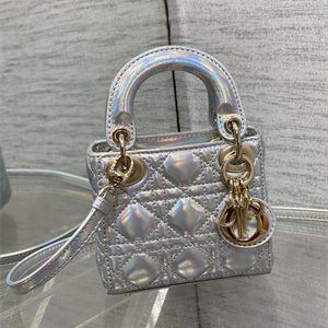 CD Micro Lady Di.or Bag Cannage Lambskin Gold Tone Metal Silver