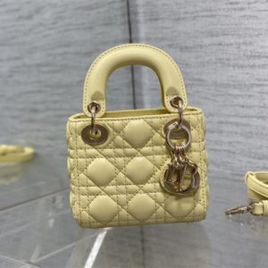 CD Micro Lady Di.or Bag Cannage Lambskin Gold Tone Metal Yellow