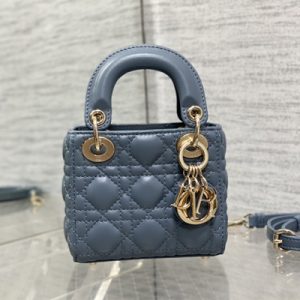 CD Micro Lady Di.or Bag Cannage Lambskin Gold Tone Metal Cloud Blue