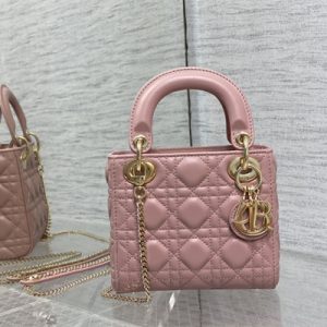 CD Mini Lady Di.or Bag Cannage Lambskin Gold Tone Metal Antique-Pink