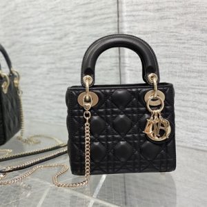 CD Mini Lady Di.or Bag Cannage Lambskin Gold Tone Metal Black