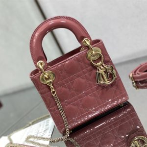 CD Mini Lady Di.or Bag Patent Cannage Calfskin Gold Tone Metal Mallow Rose