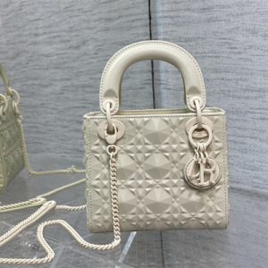 CD Mini Lady Di.or Bag Cannage Calfskin With Diamond Motif  White