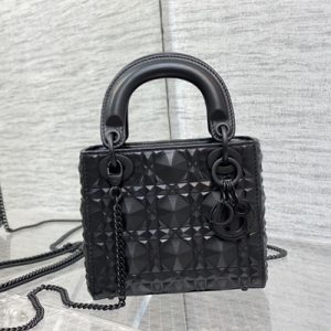 CD Mini Lady Di.or Bag Cannage Calfskin With Diamond Motif Black
