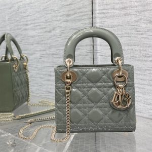 CD Mini Lady Di.or Bag Patent Cannage Calfskin Gold Tone Metal Stone Gray