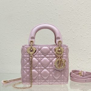 CD Mini Lady Di.or Bag Cannage Lambskin Gold Tone Metal Pearlescent Melocoton Pink
