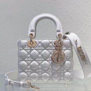 CD Small Lady Di.or My ABCDior Bag Cannage Lambskin Gold Tone Metal White