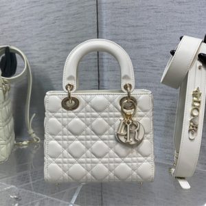 CD Small Lady Di.or My ABCDior Bag Cannage Lambskin Enamel Charms Gold Tone Metal White