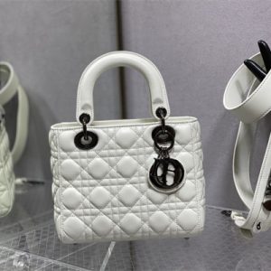 CD Small Lady Di.or My ABCDior Bag Cannage Lambskin Guncolor Tone Metal White