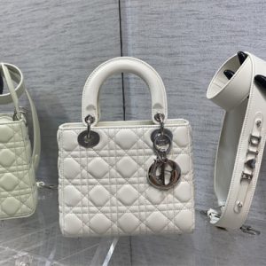 CD Small Lady Di.or My ABCDior Bag Cannage Lambskin Silver Tone Metal White