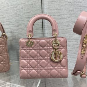 CD Small Lady Di.or My ABCDior Bag Cannage Lambskin Gold Tone Metal Antique-Pink