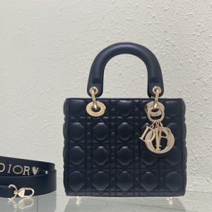 CD Small Lady Di.or My ABCDior Bag Cannage Lambskin Gold Tone Metal Black