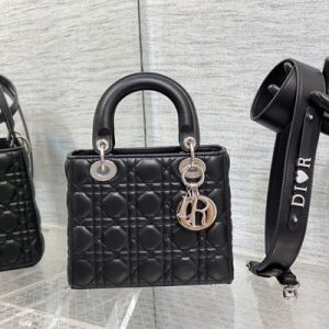 CD Small Lady Di.or My ABCDior Bag Cannage Lambskin Silver Tone Metal Black