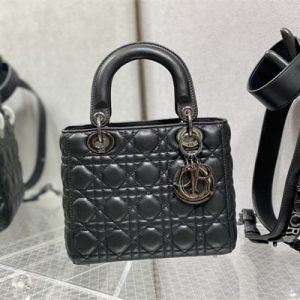 CD Small Lady Di.or My ABCDior Bag Cannage Lambskin Guncolor Tone Metal Black